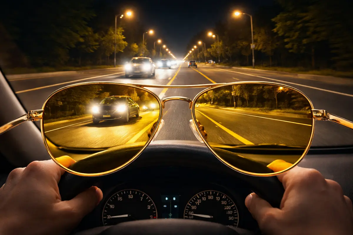 تاثیر عینک شیشه زرد در کاهش نور چراغ ماشین در شب